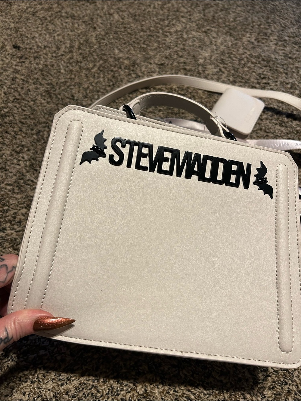 Steve Madden Beige Crossbody Bag with Black Logo Accent